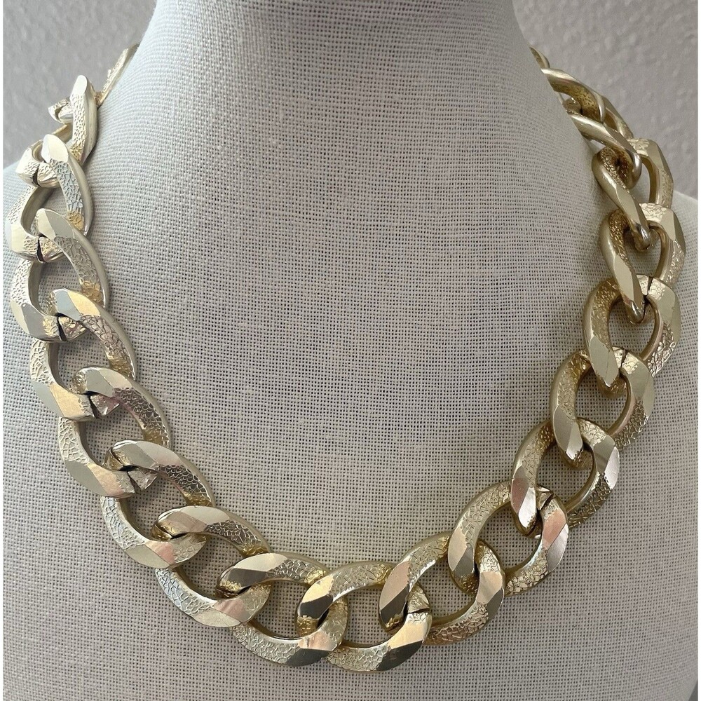Chunky Gold Tone Chain LinkCollar Necklace for Women Textured Design